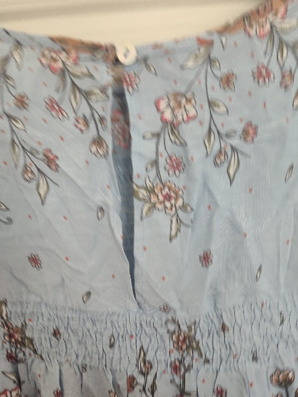 Light Blue Floral Smocked Boho Tunic with Border Trim - Picture 4 of 7